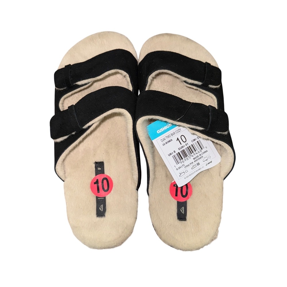 NEW Reef Ojai Two Bar Cozy Womens 10 Slide Sandal Raven Black/Cream Suede CJ6052